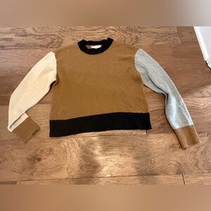 FRAME 100% Cashmere Colorblock Sweater Brown Black Gray Cream Size S